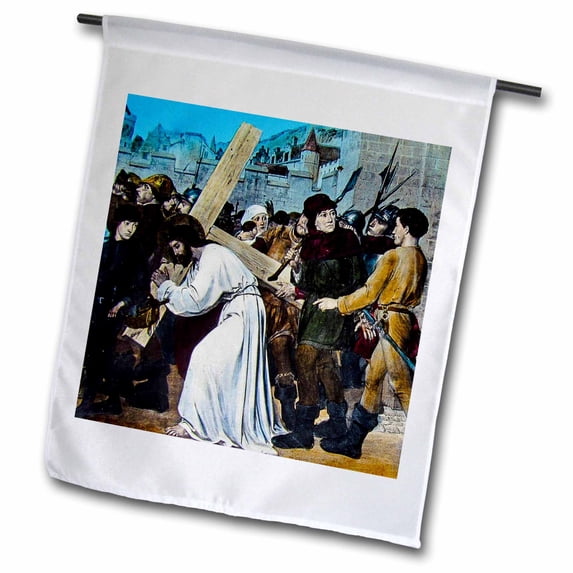 3dRose, Magic Lantern Slide Jesus Carrying Cross Miedieval Style Vintage 1890s, 18 x 27 inch Garden Flag