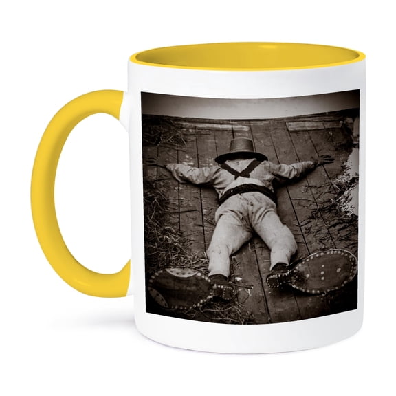 3dRose, Magic Lantern UNCLE POMPEY C1890 MAN IN GIANT CIRCUS CLOWN SHOES, 11oz Two-Tone Yellow Mug