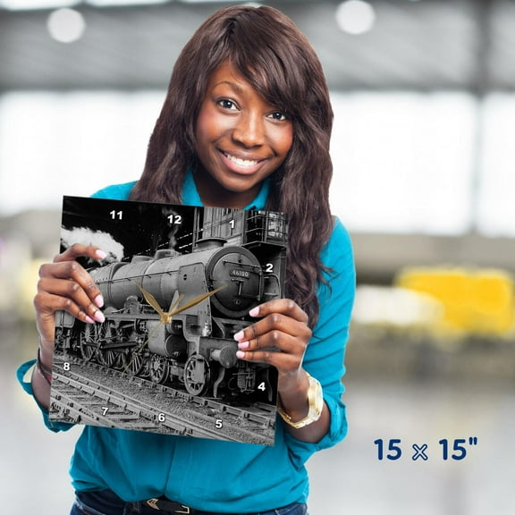 3dRose, Magic Lantern Vintage LMS Royal Scot Steam Locomotive Train Station, 15x15 Wall Clock