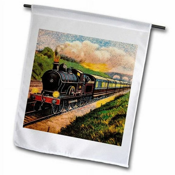 3dRose, Magic Lantern Vintage Steam Engine Locomotive Train Carriages , 12 x 18 inch Garden Flag