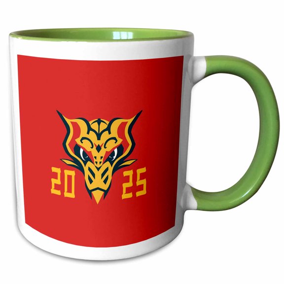 3drose, Magical Stylish Snake Head. Chinese Zodiac 2025. Red, Yellow Amulet, 11oz Two-tone Green Mug