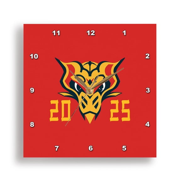 3dRose, Magical stylish snake head. Chinese Zodiac 2025. Red, yellow amulet, 15x15 Wall Clock