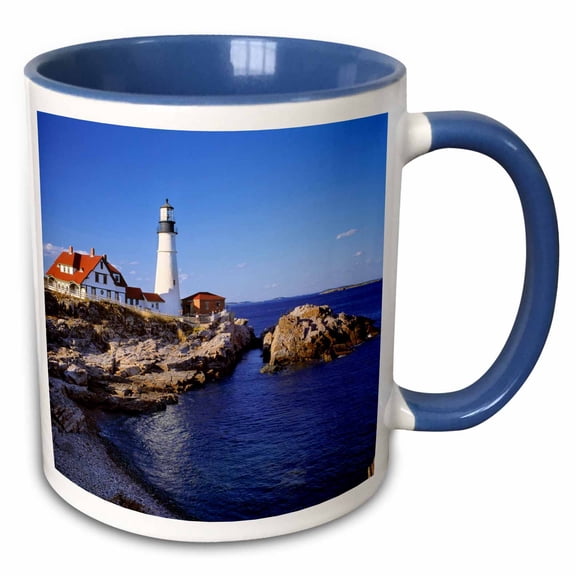 3drose, Maine, Portland Head Lighthouse - Us20 Rer0011 - Ric Ergenbright, 15oz Two-tone Blue Mug