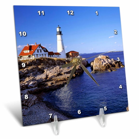 3dRose, Maine, Portland Head Lighthouse - US20 RER0011 - Ric Ergenbright, 6x6 Desk Clock
