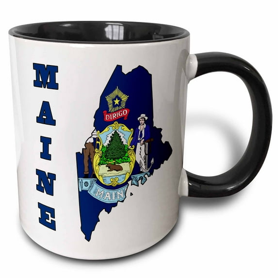 3drose, Maine State Flag in the Outline Map and Letters for Maine, 11oz Two-tone Black Mug