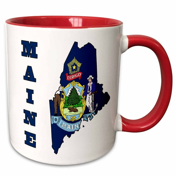 3drose, Maine State Flag in the Outline Map and Letters for Maine, 11oz Two-tone Red Mug