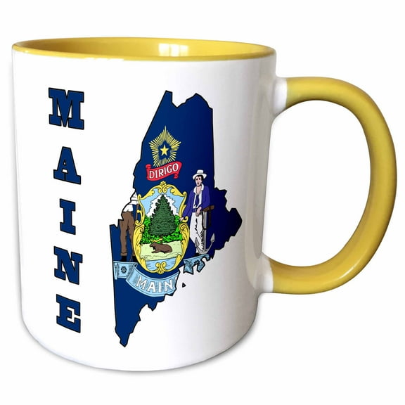 3drose, Maine State Flag in the Outline Map and Letters for Maine, 11oz Two-tone Yellow Mug