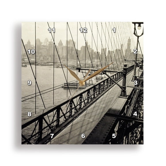 3dRose, Manhattan from Brooklyn Bridge New York City Vintage Early 1900s, 15x15 Wall Clock