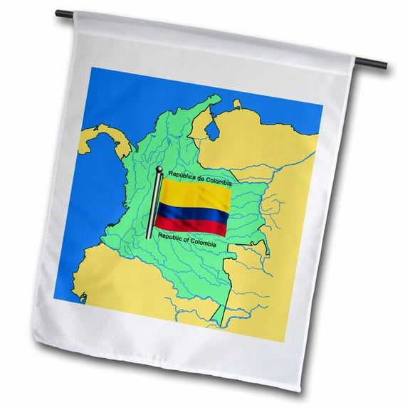 3dRose, Map and Flag of Colombia with Republic of Colombia printed in both English and Spanish, 12 x 18 inch Garden Flag