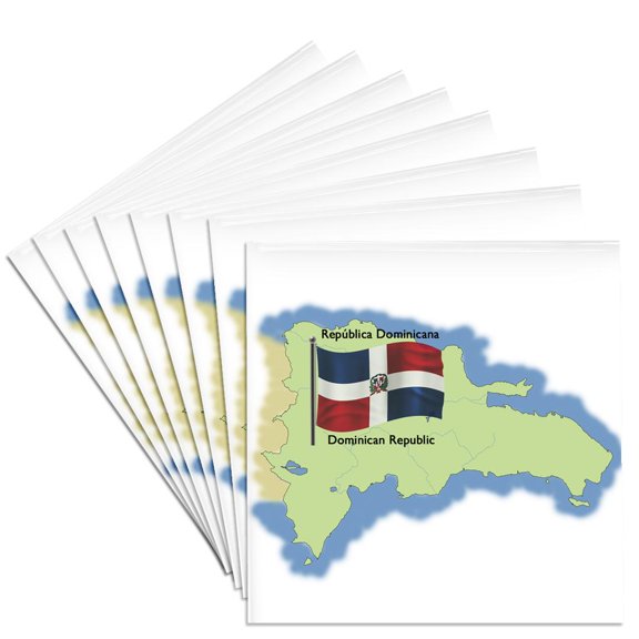 3dRose, Map and Flag of the Dominican Republic with Dominican Republic in both English and Spanish, Set of 8 Ceramic Tile Coasters