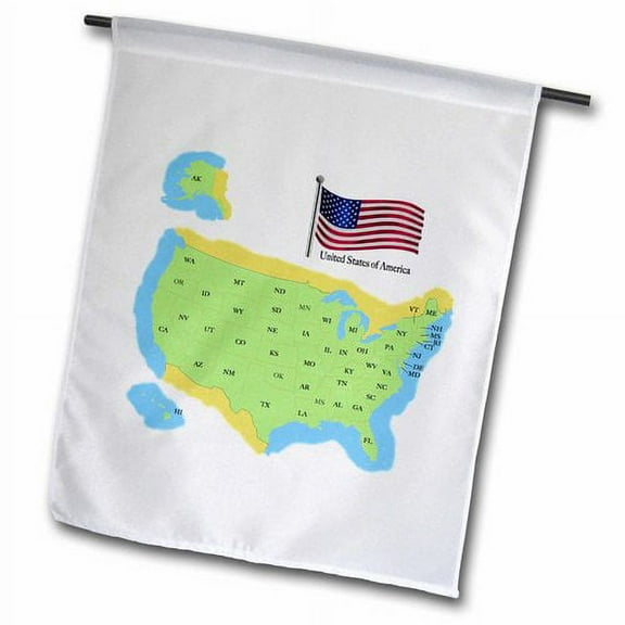 3dRose, Map and Flag of the USA with all of the United States of America identified with 2 letter postal ID, 12 x 18 inch Garden Flag