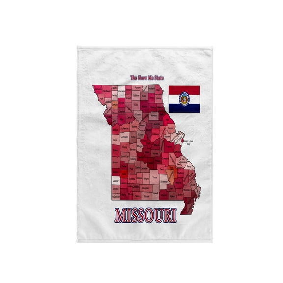 3dRose, Map and flag of Missouri with state nickname. All counties labeled , 15x22 Hand Towel