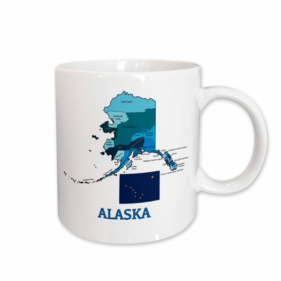 3drose, Map and Flag of the State of Alaska Shows Each Borough, 11oz Mug