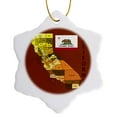 thumbnail image 1 of 3drose, Map and Flag of the State of California with All Counties Colored., 3 inch Snowflake Porcelain Ornament, 1 of 7