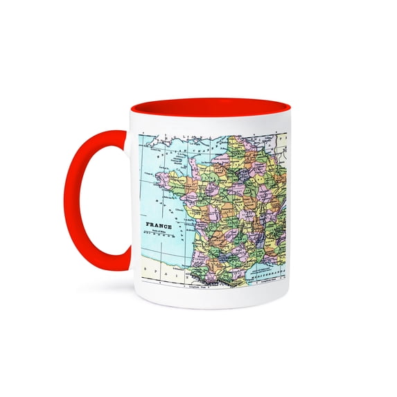 Map Of France Vintage Art, 11oz Two-Tone Red Mug