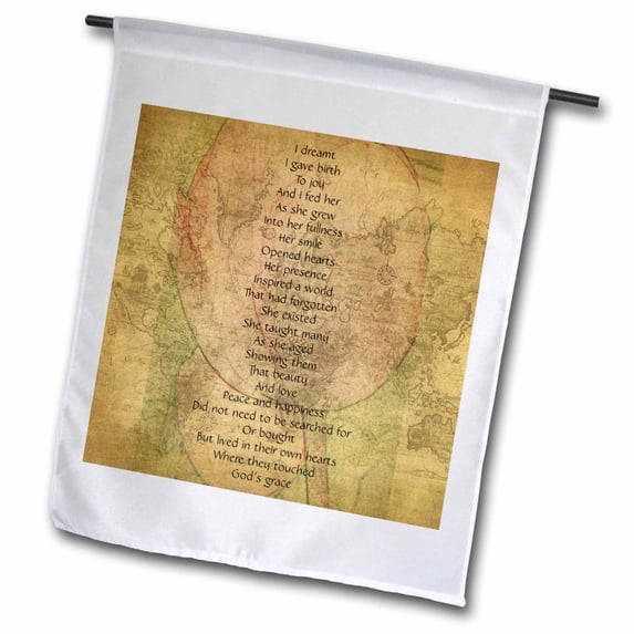3dRose, Map of the World Joy s Birth Poem- Inspirational Poetry, 12 x 18 inch Garden Flag