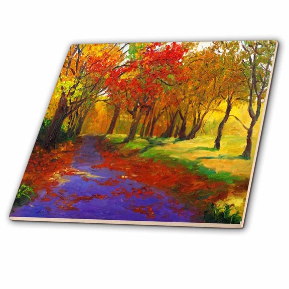 3dRose, Maple in Autumn Oil Painting, 8 Inch Ceramic Tile