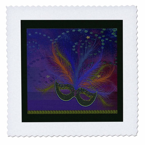 3dRose, Mardi Gras Mask, Purple, 6x6 inch quilt square