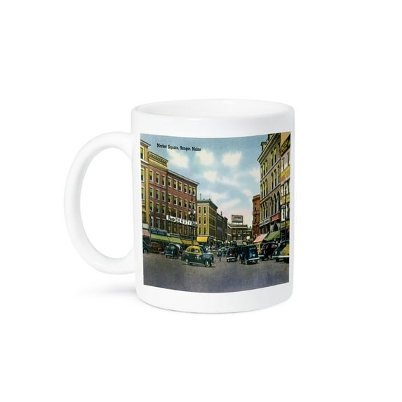 Market Square, Bangor Maine Street Scene With Antique Cars, 15oz Mug