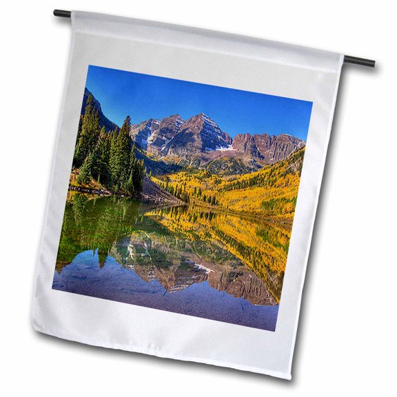3dRose, Maroon Bells Peaks in the Elk Mountains Reflected on Aspen Lake, 12 x 18 inch Garden Flag