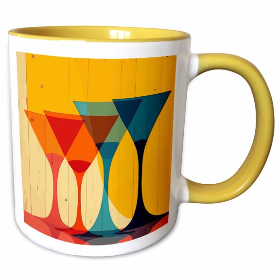 3drose, Martini Party Mid Century Modern Seventies Vector Art, 11oz Two-tone Yellow Mug