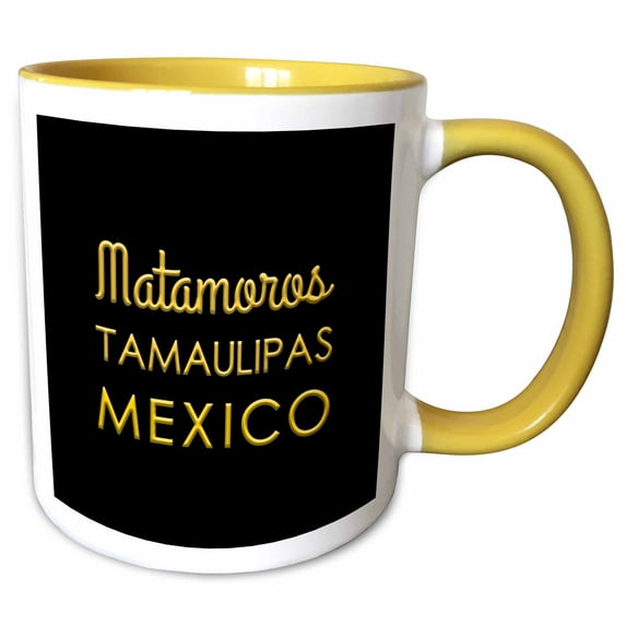 3drose, Matamoros, Tamaulipas, Mexico, Yellow on Black. Patriotic Gift, 11oz Two-tone Yellow Mug