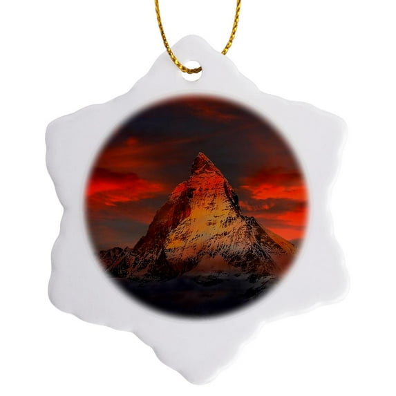 3drose, Matterhorn Mountain in Switzerland, 3 inch Snowflake Porcelain Ornament
