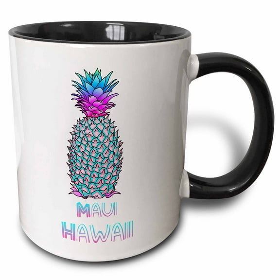 3drose, Maui Hawaii Souvenir with Tropical Colorful Pineapple., 15oz Two-tone Black Mug