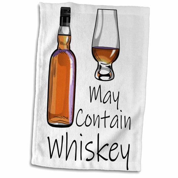 3dRose, May Contain Whiskey funny drinking design with bottle and glass., 15x22 Hand Towel