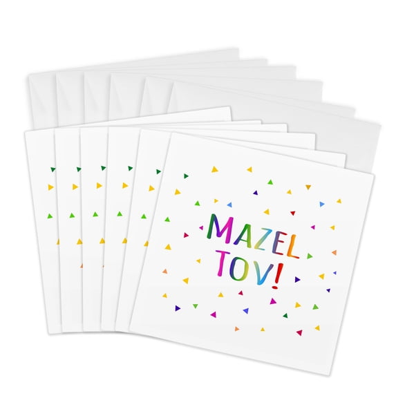 3dRose, Mazel Tov - Congratulations or happy birthday colorful rainbow text, 6 Greeting Cards with envelopes