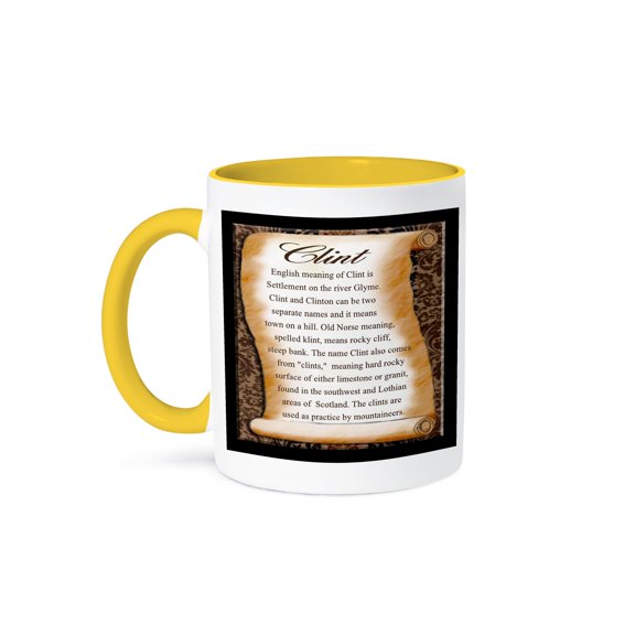 3dRose, Meaning of Clint, 15oz Two-Tone Yellow Mug