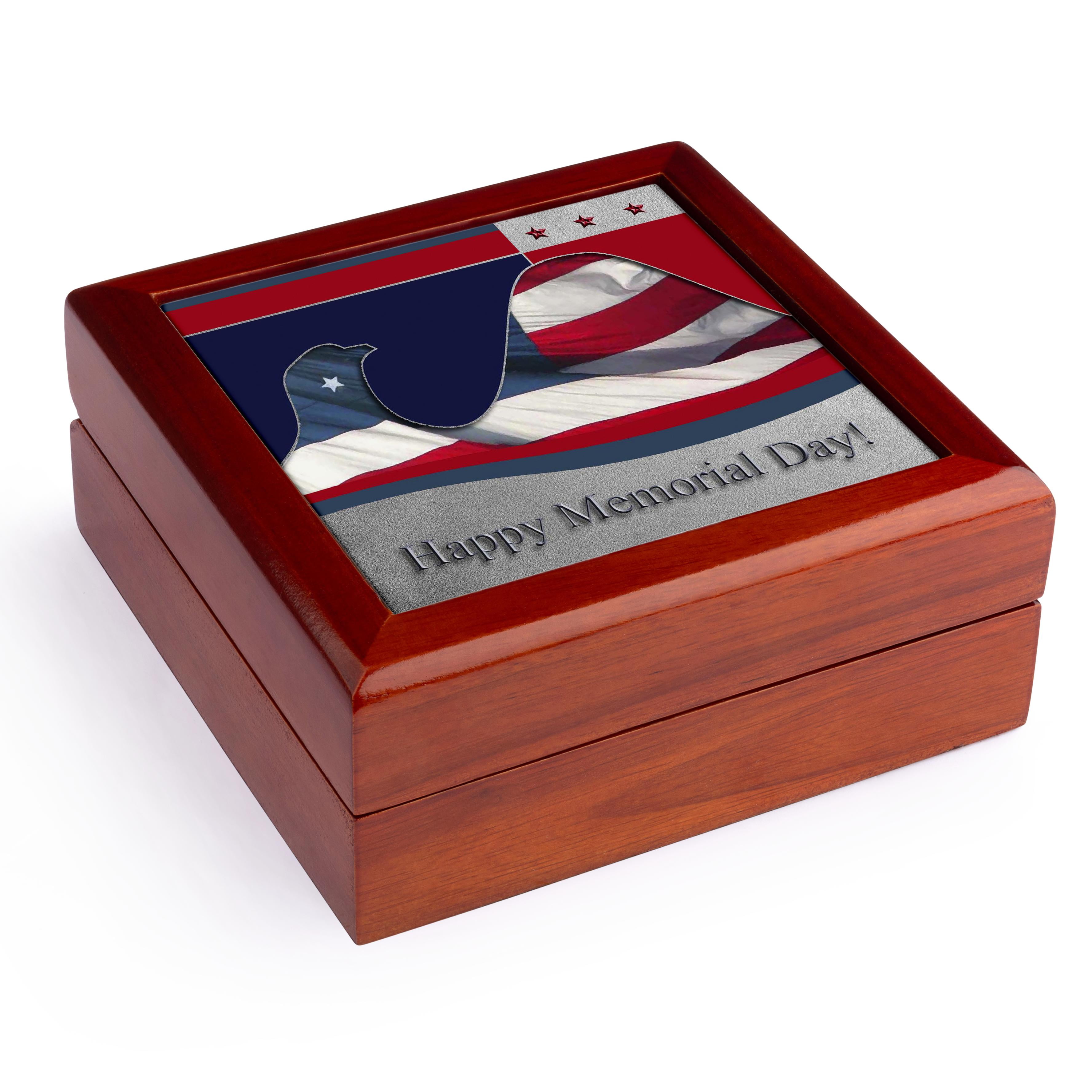 3dRose, Memorial Day, Flag Eagle , Jewelry Box 5.5x5.5 inch with 4 inch tile