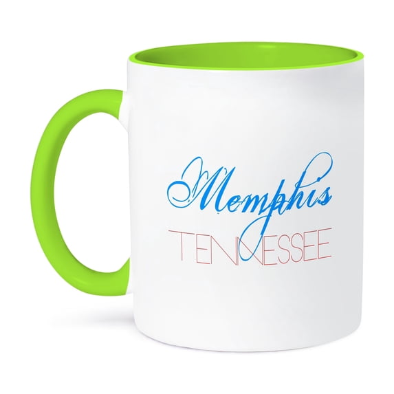 3dRose, Memphis, Tennessee patriotic, decorative, blue, red text on white, 11oz Two-Tone Green Mug