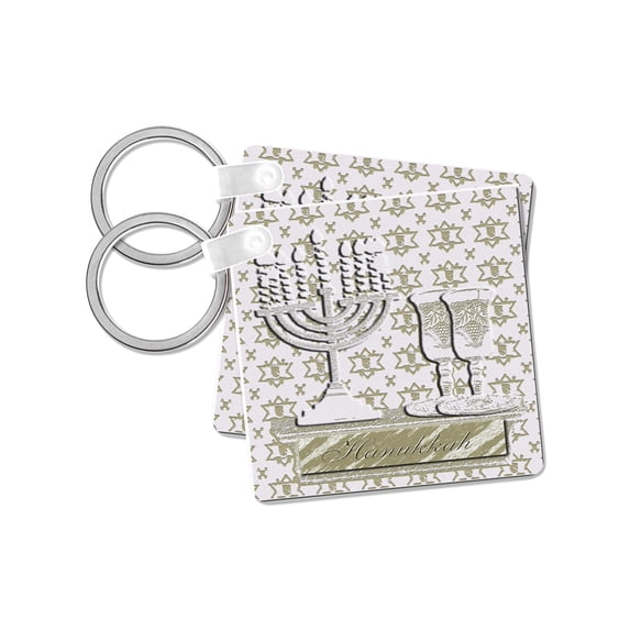 3dRose, Menorah, Hanukkah, Gold, set of 2 Key Chains