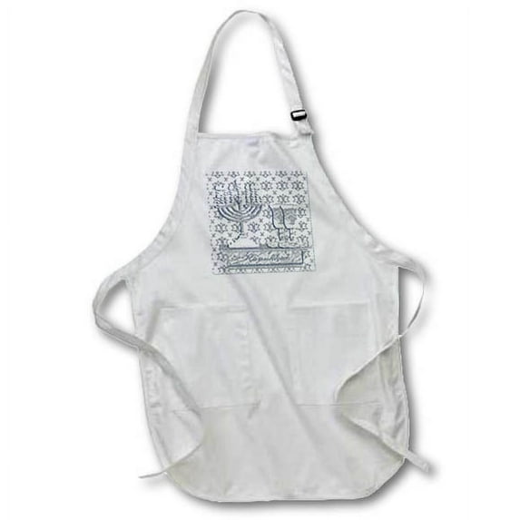 3dRose, Menorah, Hanukkah, Silver, BLACK Full Length Apron with Pockets 22w x 30l