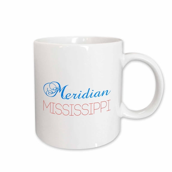 3drose, Meridian, Mississippi Blue, Red Text. Patriotic Home Town Design, 15oz Mug