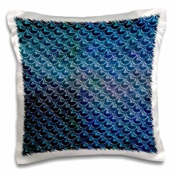 3dRose, Mermaid Scale Or Fish Scale Pattern In Shimmering Blue Tones, 16x16 inch Pillow Case
