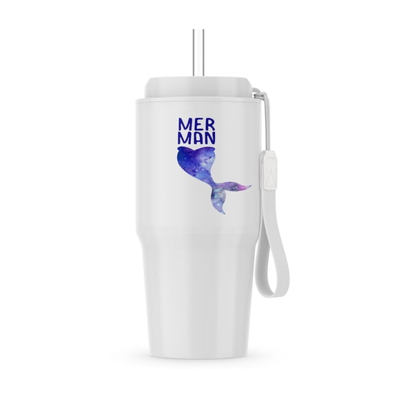 Merman. Purple Lettering And Mermaid Tail On A White Background., 20oz Tumbler
