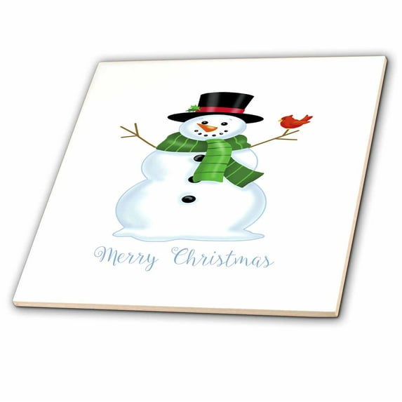 3dRose, Merry Christmas- Cute Christmas Snowman with Cardinal on arm, 12 Inch Ceramic Tile