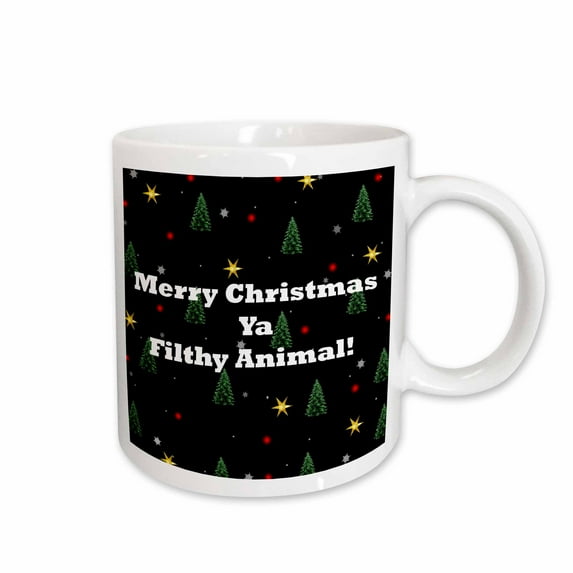 3drose, Merry Christmas Ya Filthy Animal with Black Background, 15oz Mug