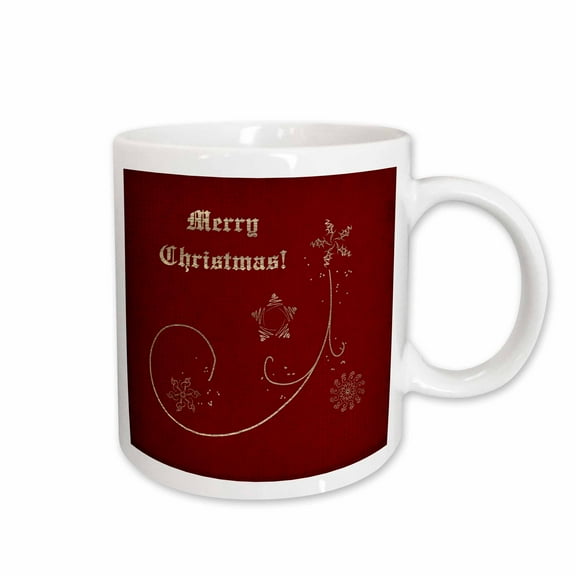 3drose, Merry Christmas on Elegant Red with Gold Snowflakes and Stars, 15oz Mug