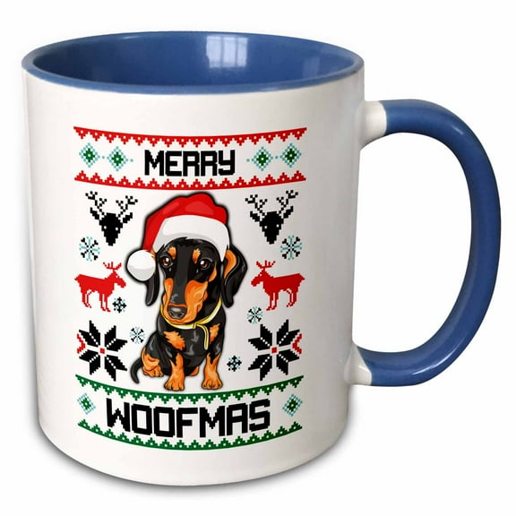 3drose, Merry Woofmas Dachshund Doxie Wiener Dog Christmas Gift, 11oz Two-tone Blue Mug