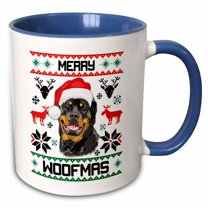 3drose, Merry Woofmas Rottweiler Dog Christmas Gift, 11oz Two-tone Blue Mug