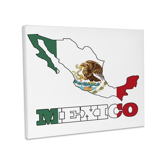 3dRose, Mexican flag in the outline map and letters for Mexico., Museum Grade Canvas Wrap 20x16