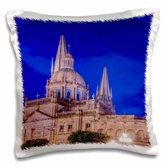 3dRose, Mexico, Jalisco, Guadalajara, Guadalajara Cathedral at Twilight, 16x16 inch Pillow Case