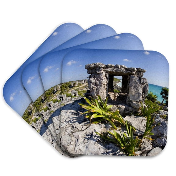3drose, Mexico, Quintana Roo, Tulum. Tulum Ruins View - Sa13 Jeg0747 - Julie Eggers, Set of 4 Coasters - Soft