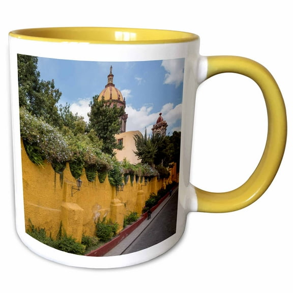 3drose, Mexico, San Miguel De Allende. Yellow Wall Outside Church., 11oz Two-tone Yellow Mug