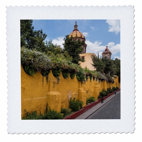 3dRose, Mexico, San Miguel de Allende. Yellow wall outside church., 8x8 inch quilt square