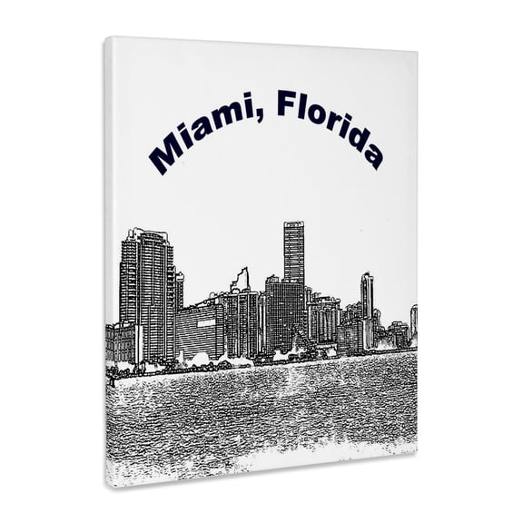 3dRose, Miami Skyline Line Art, Museum Grade Canvas Wrap 16x20