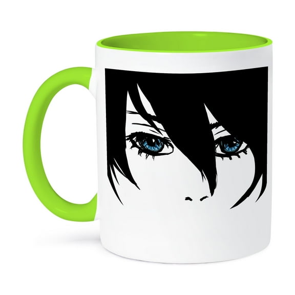 3dRose, Michaels Secret Anime Face - Connie Ashlyn Art, 11oz Two-Tone Green Mug